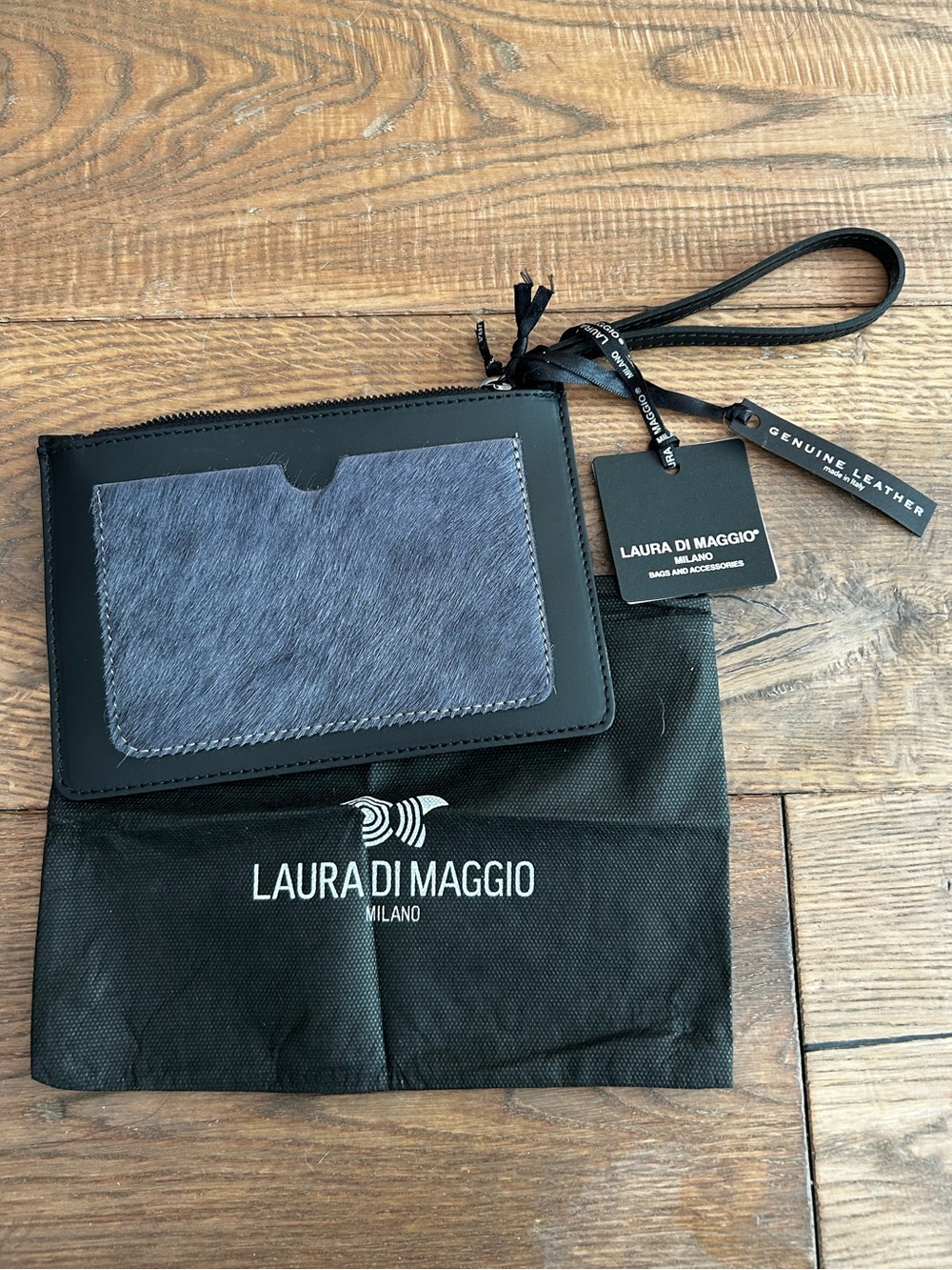 NWT Laura Di Maggio Calfhair and Leather Wristlet